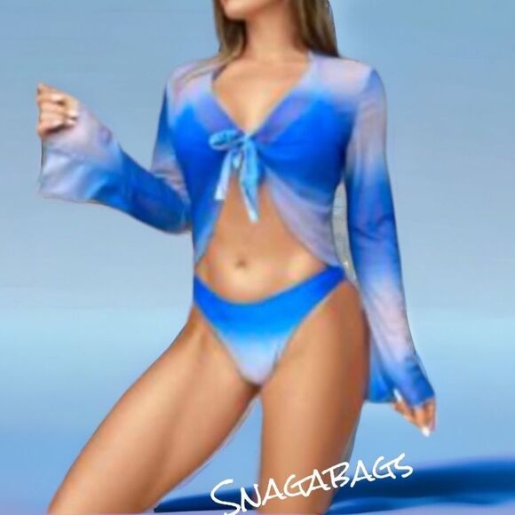 SHEIN SWIM 3 PIECE SET OMBRÉ HALTER TRIANGLE BIKINI BATHING SUIT SWIM WEAR SMALL - Picture 1 of 9